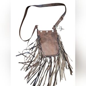 American Bision Distressed Fringe Leather Shoulder Bag Western Rodeo Cowboy